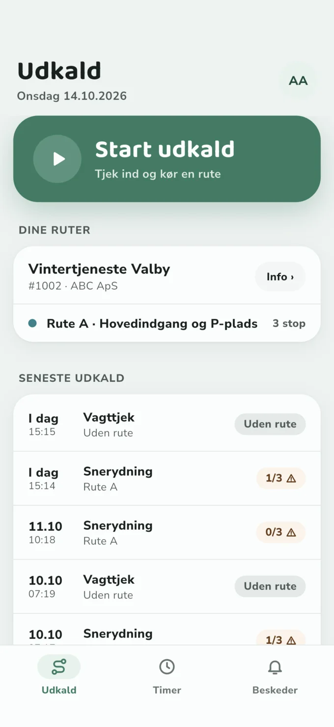 Appen: udkald, ruter og seneste udkald på telefonen
